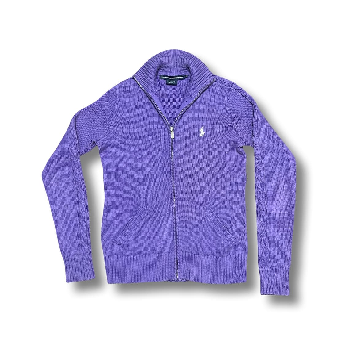 [M] 폴로 랄프로렌 빈티지 퍼플 꽈배기 니트 집업 상품이미지1