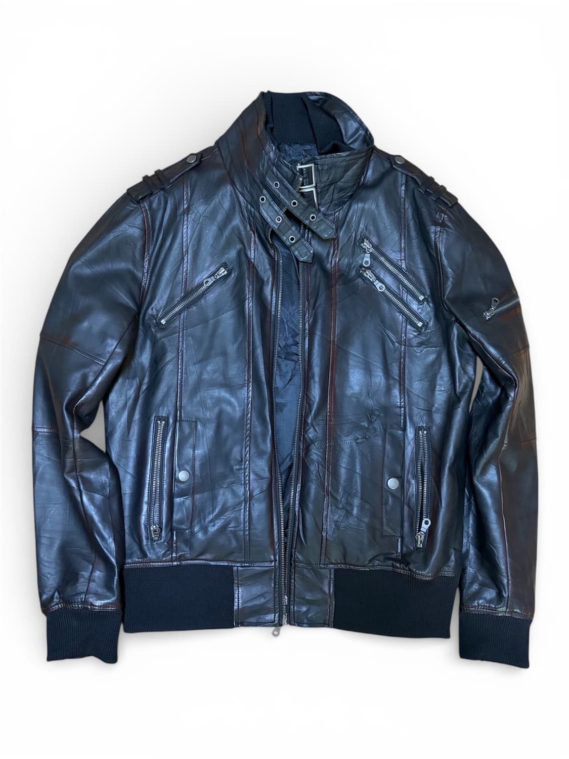 빈티지 레드 디테일 레더자켓 상품이미지1