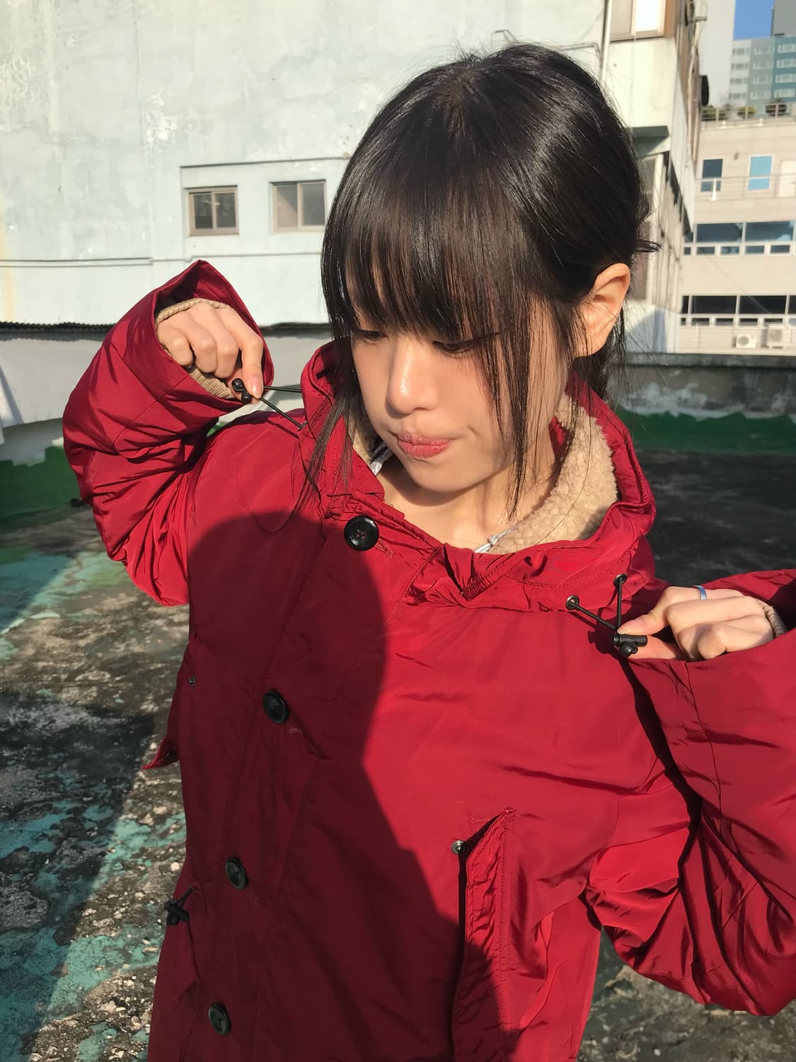 딥 레드 후드파카 상품이미지5