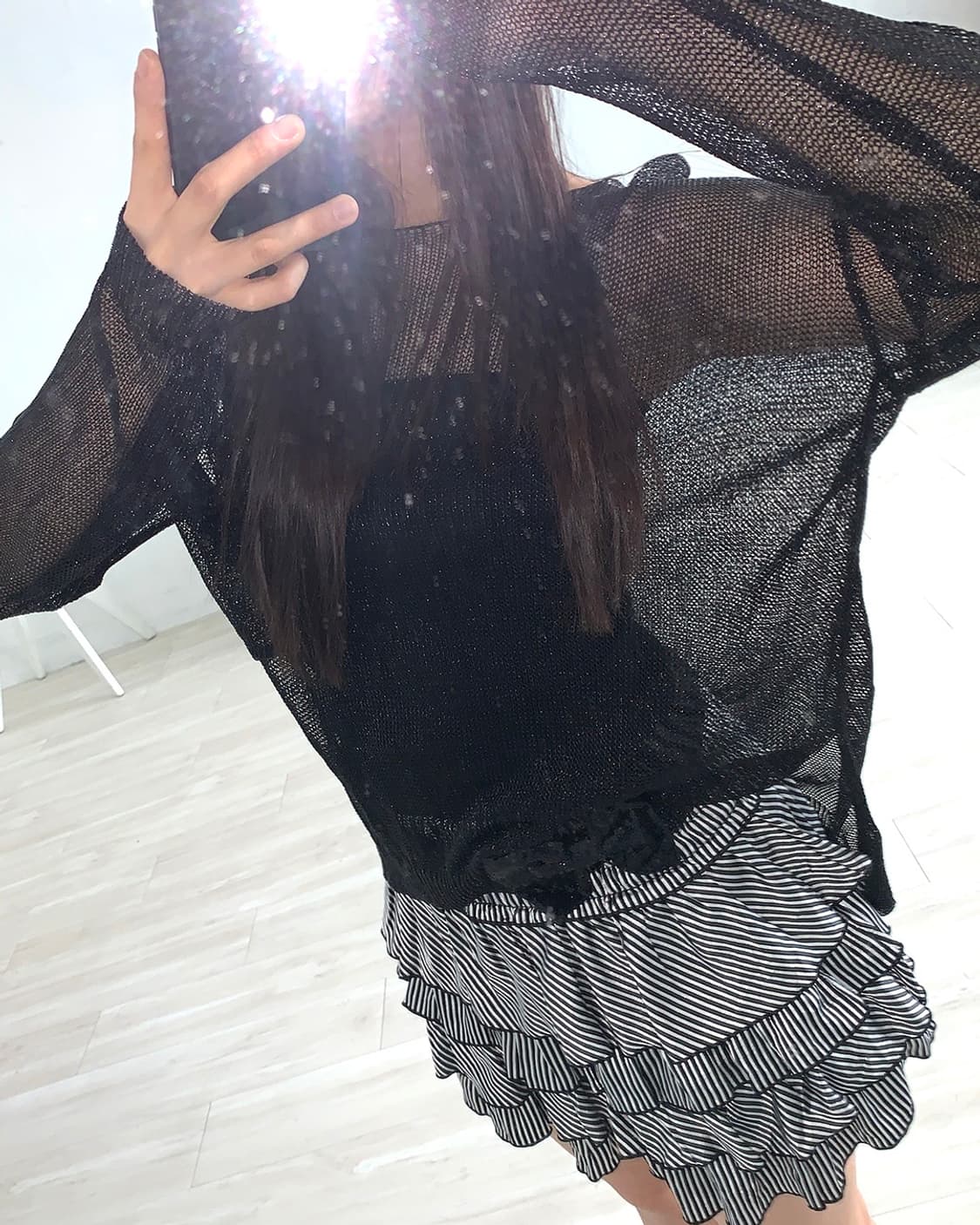 Feminine black net long sleeve 상품이미지7