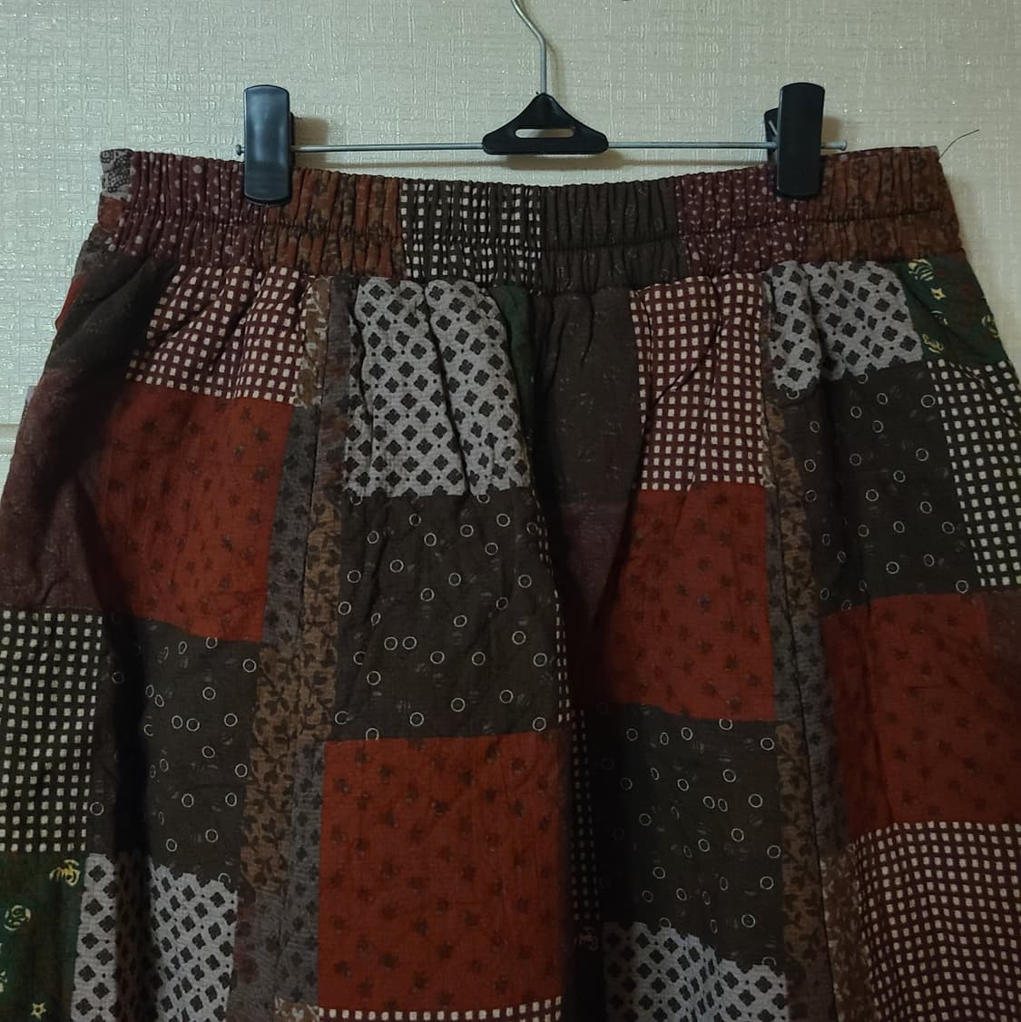빈티지 사각 패치워크 프린팅 항아리 벌룬핏 누빔 롱스커트 치마 모리걸 상품이미지6