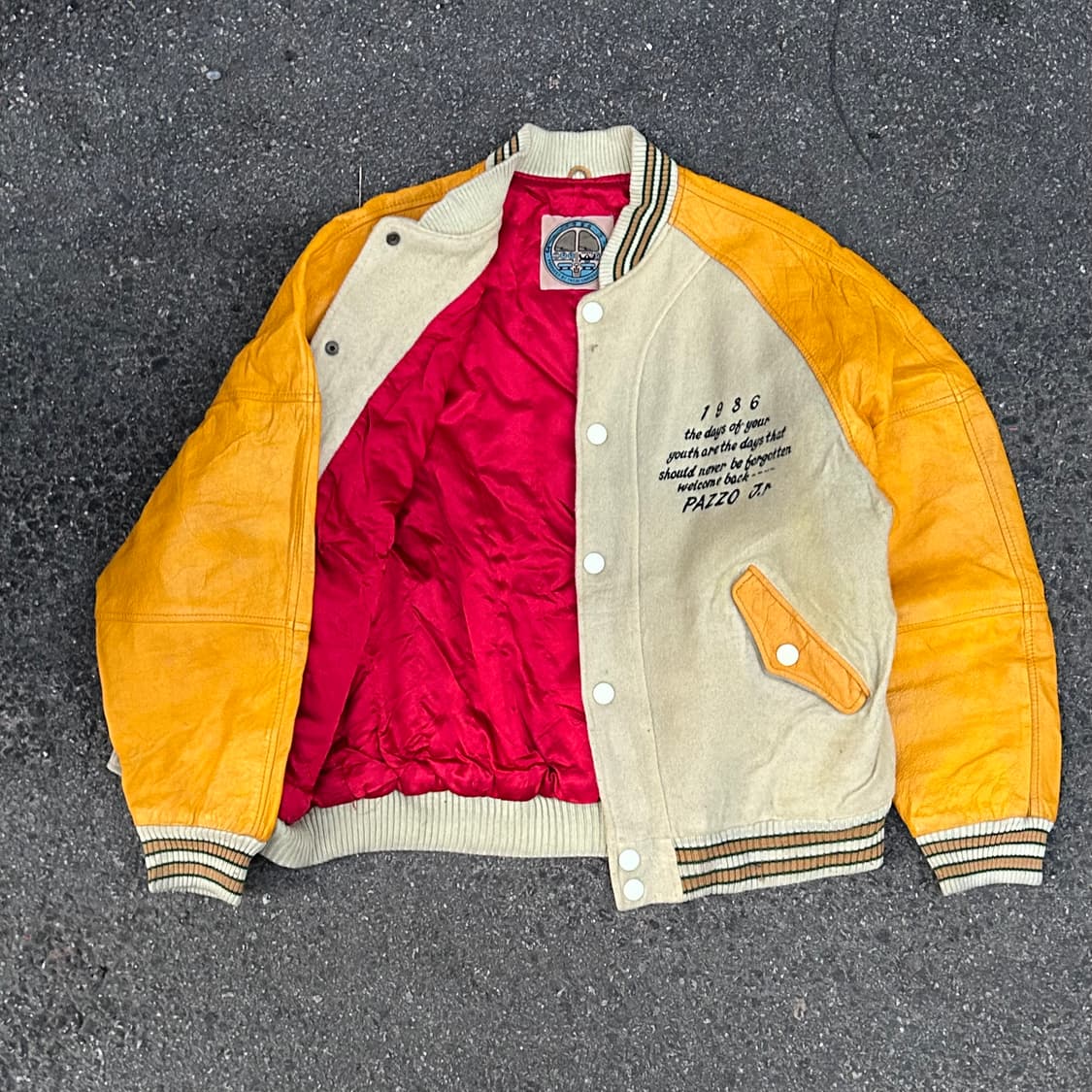 80s PAZZO 일본빈티지 가죽 자수 올드스쿨 바시티 스타디움 자켓 L 상품이미지4