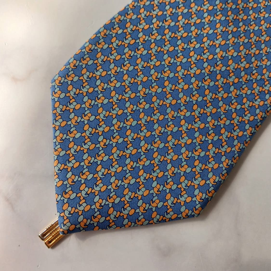 DAKS 닥스 실크 블루 코끼리 패턴 넥타이 8.2cm B등급 E843 상품이미지5
