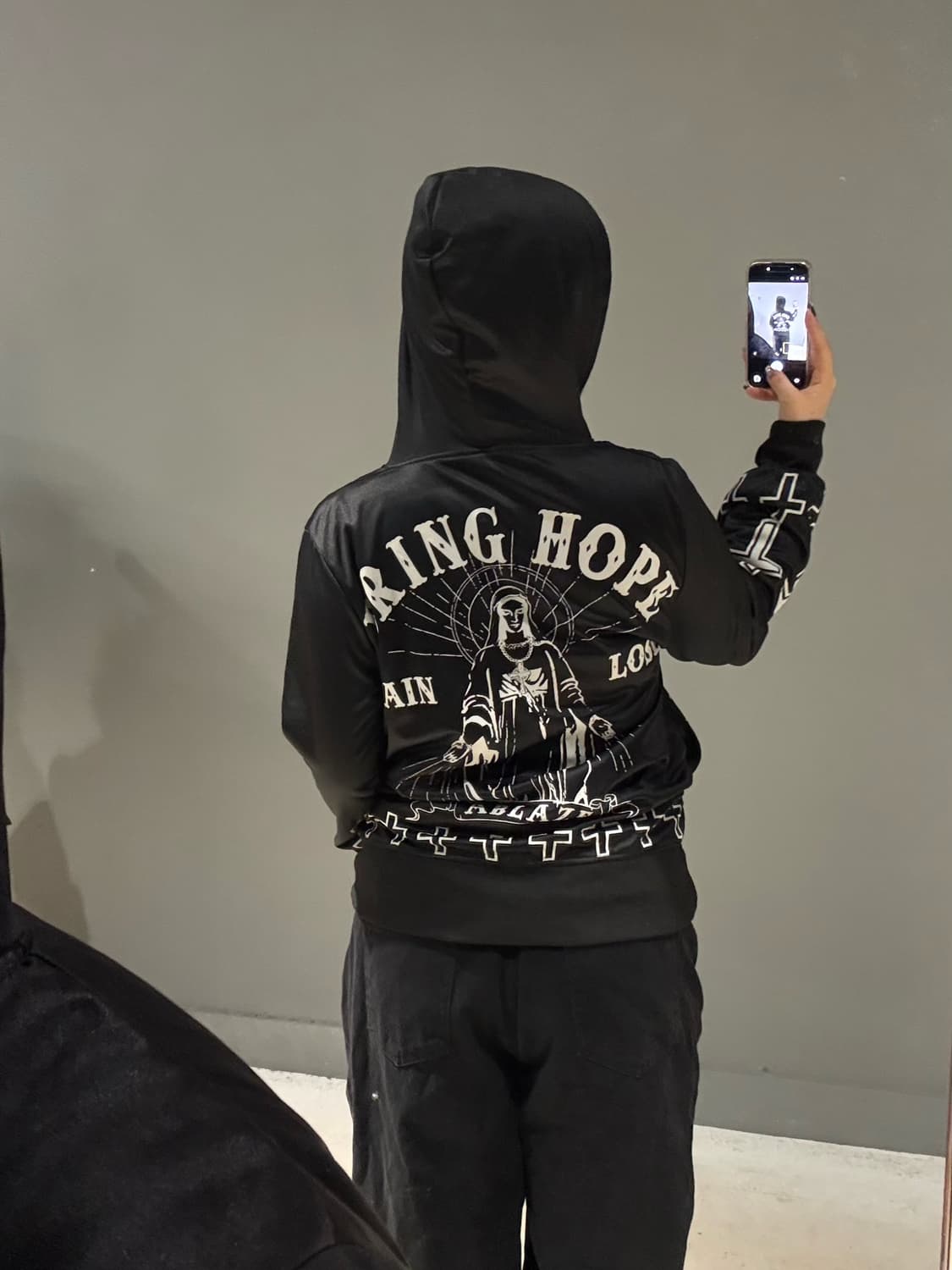 back maria printing cross hood zip-up 상품이미지1