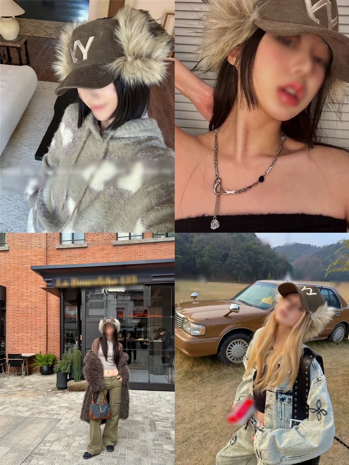 브라운 베이지 오픈와이와이 포우퍼 코튜로이 이어프랩 캡 볼캡 모자 상품이미지3