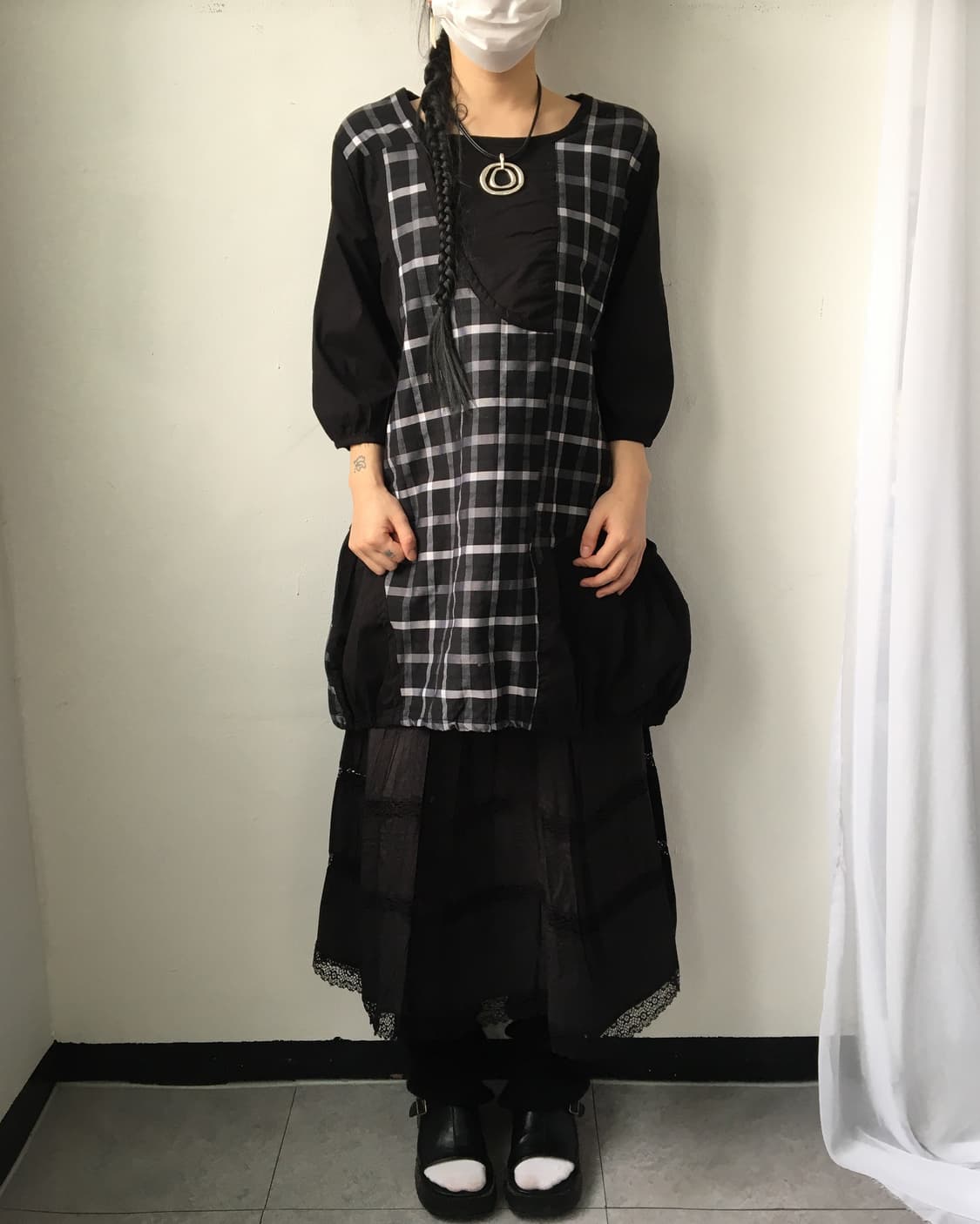 Check pattern balloon fit onepiece 상품이미지1