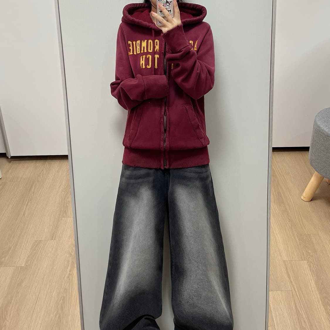 아베크롬비 자수로고 버건디 후드집업 상품이미지1