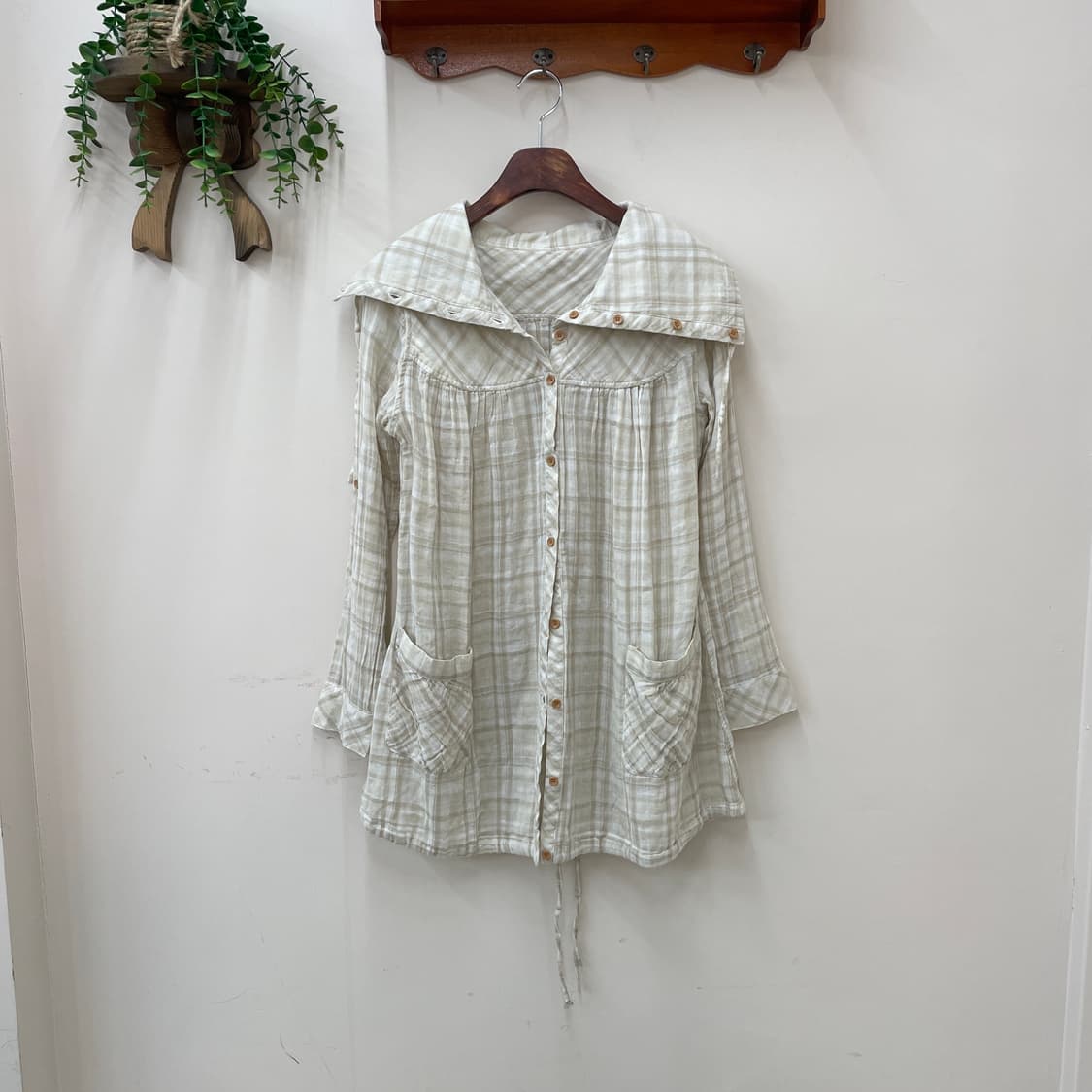 Petit fleur 체크 리버시블 롱 포켓 셔츠 상품이미지1