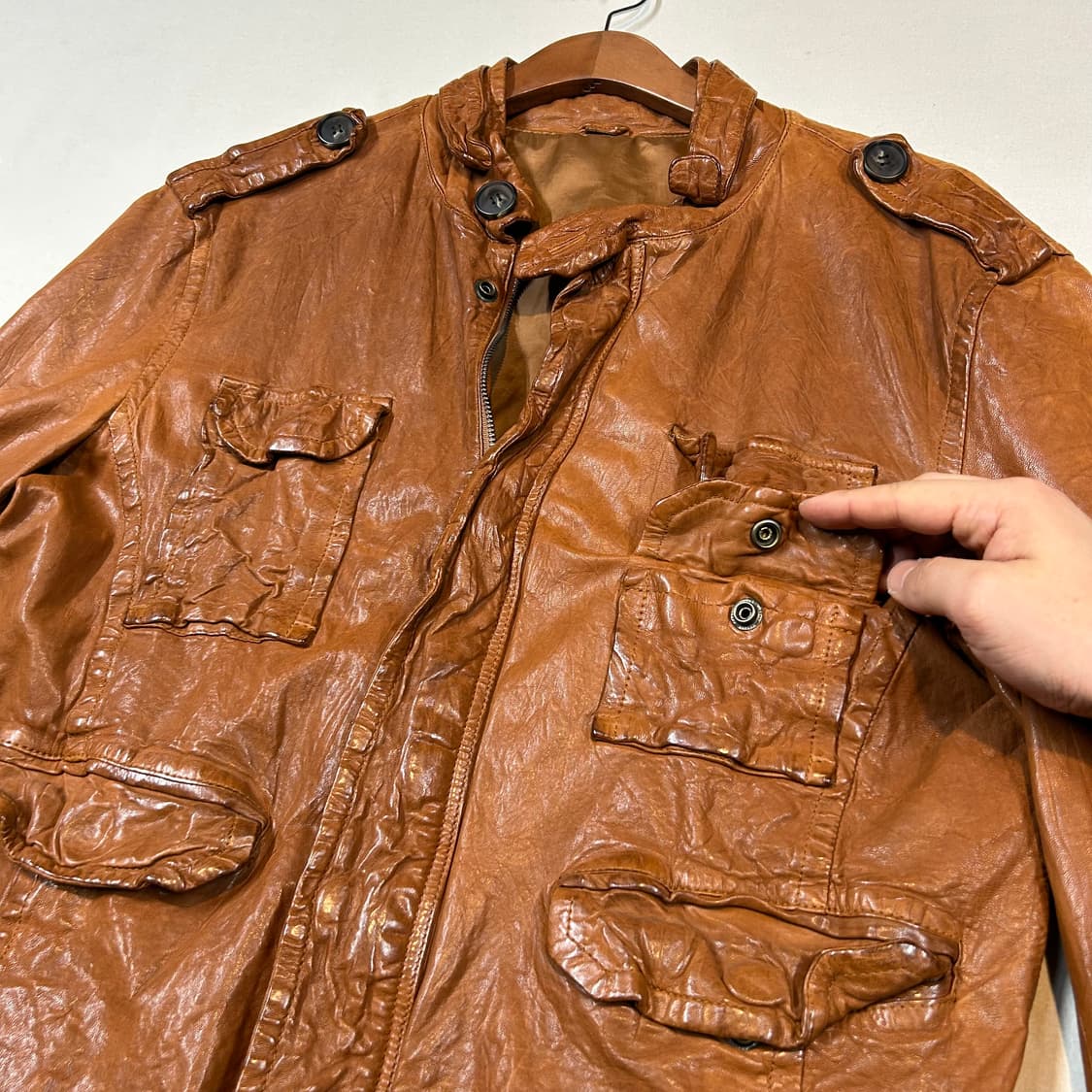 XL) 빈티지 멀티 포켓 램스킨 레더 양가죽 자켓 상품이미지3