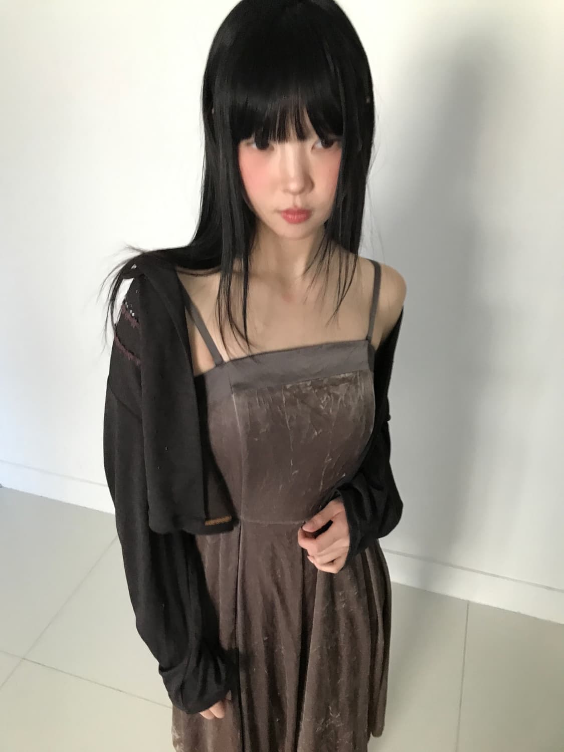 Velvet brown slip dress 상품이미지3