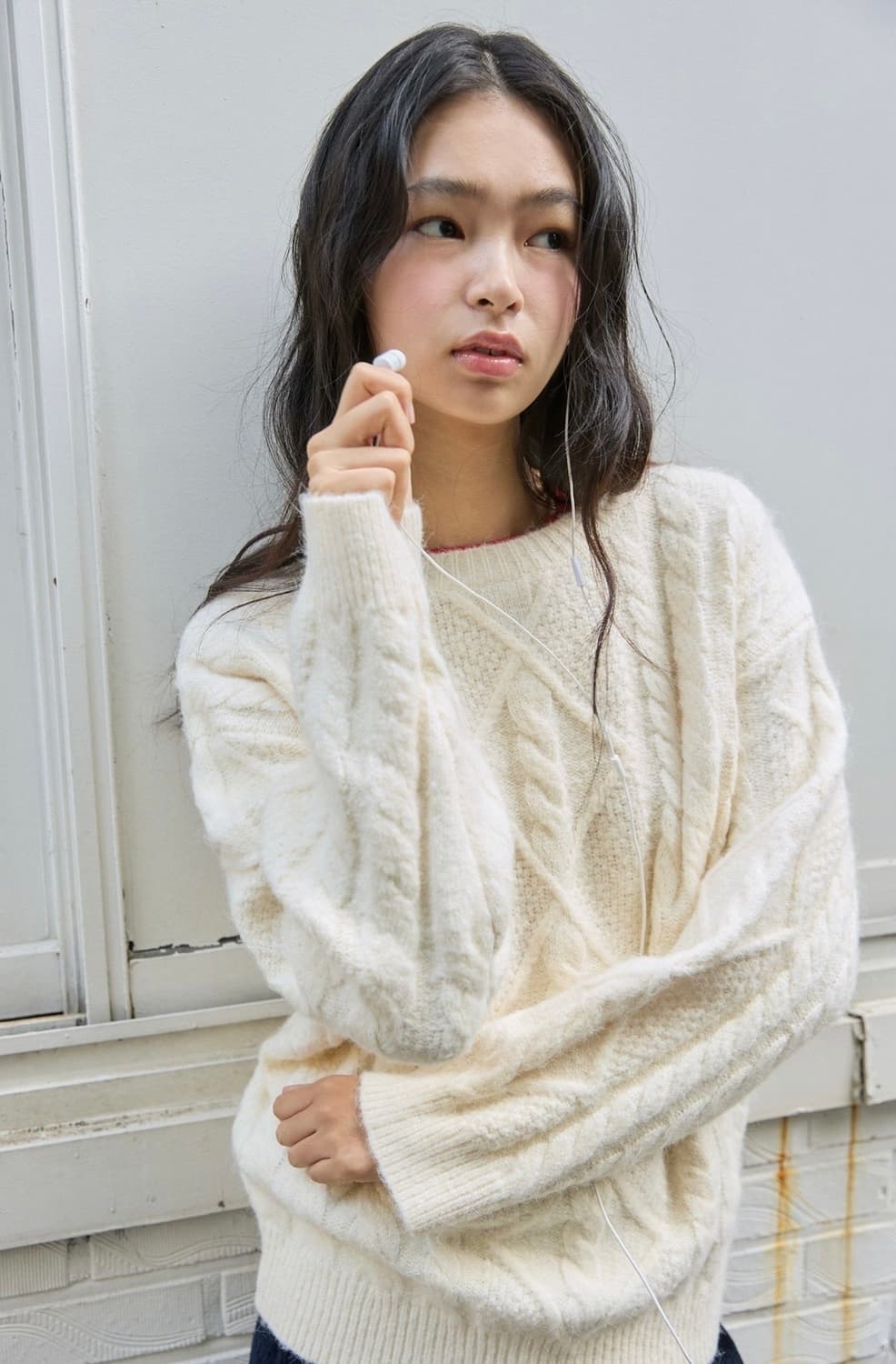 미치코런던 FISHERMAN CABLE WOOL KNIT CREAM 상품이미지1