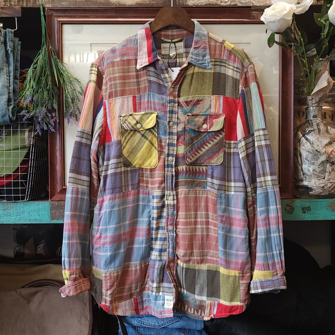 폴로 데님앤서플라이 패치워크 투포켓 체크셔츠 M 상품이미지1