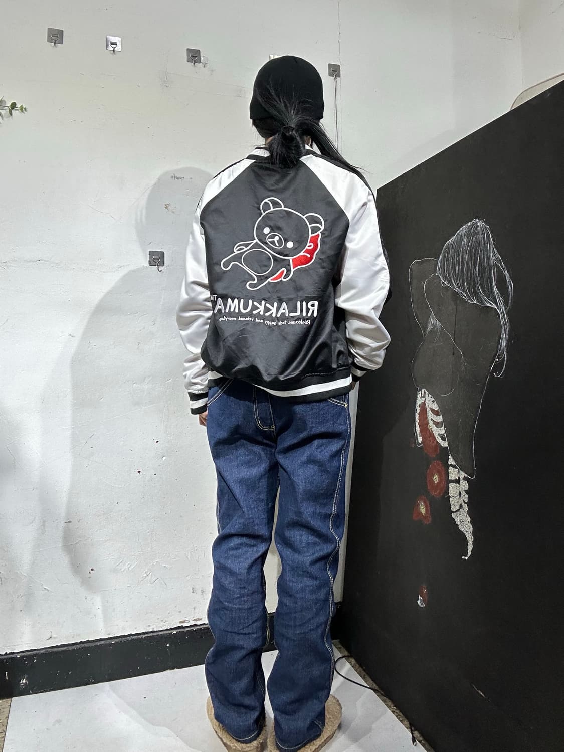 일본빈티지 리락쿠마 Rilakkuma 블랙 스카잔 L 상품이미지4