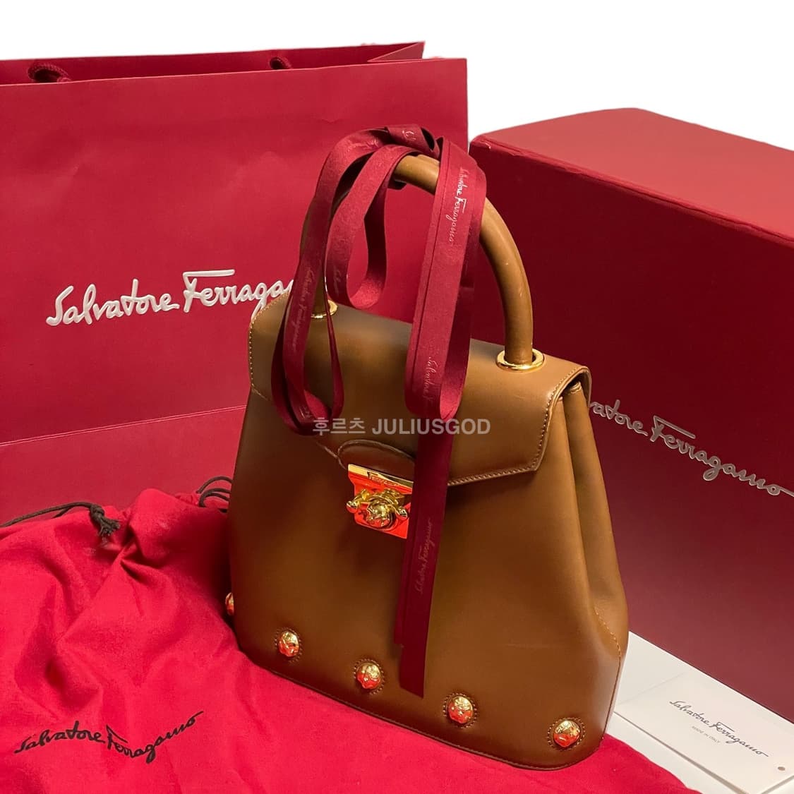 [정품/OS] Ferragamo 페라가모 레더 토트백 체인 크로스백 상품이미지8