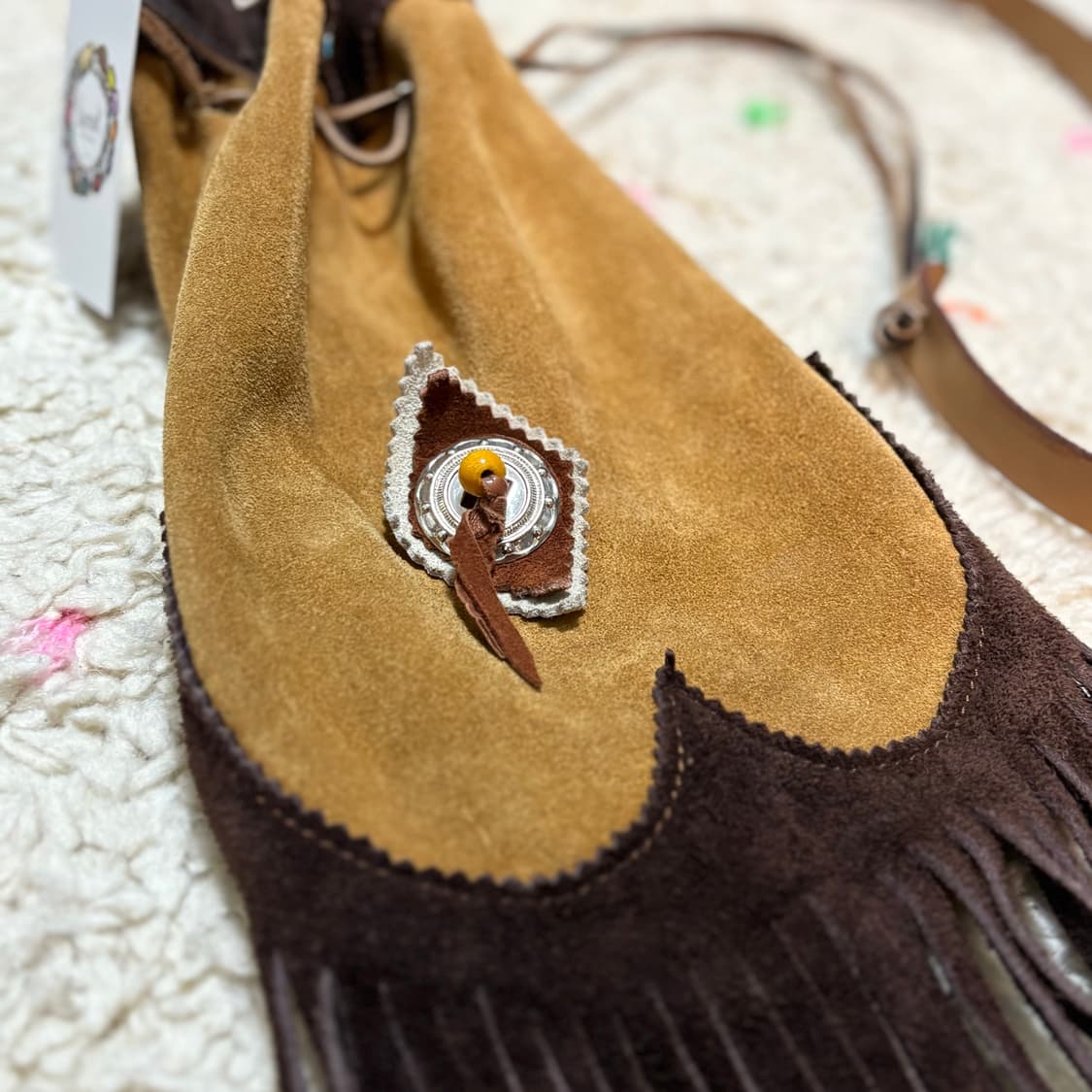 빈티지 웨스턴 보헤미안 스타일 스웨이드 프린지 드로우스트링백 크로스백 상품이미지3