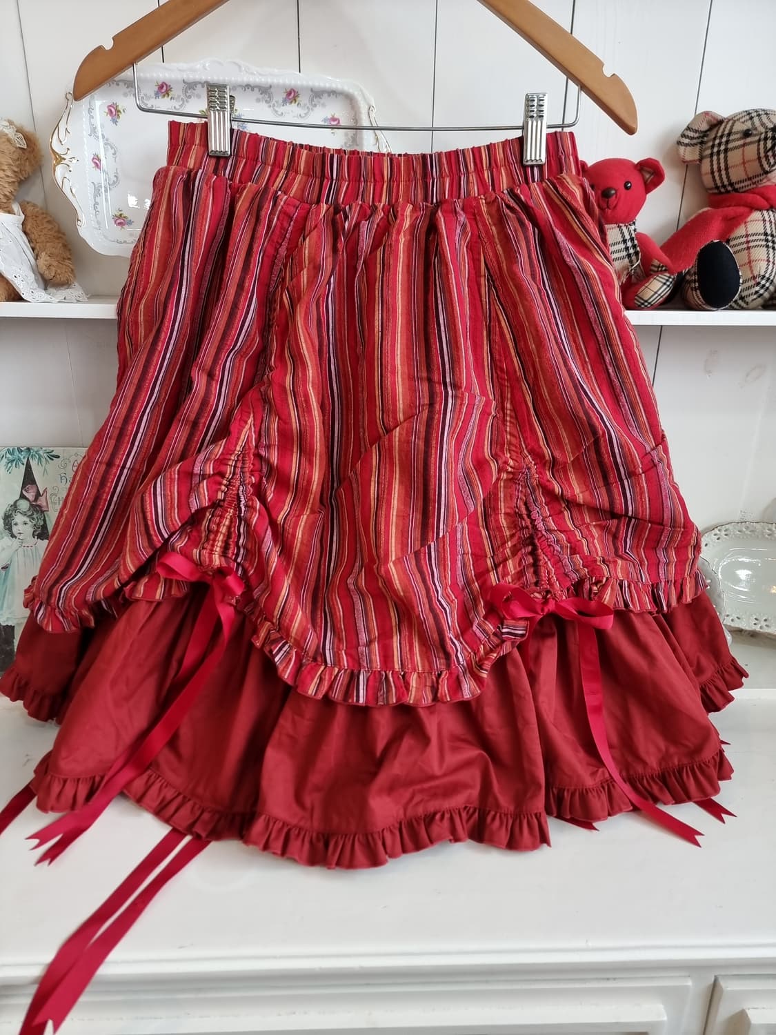레드 스트라이프 리본 캉캉 스커트 상품이미지4