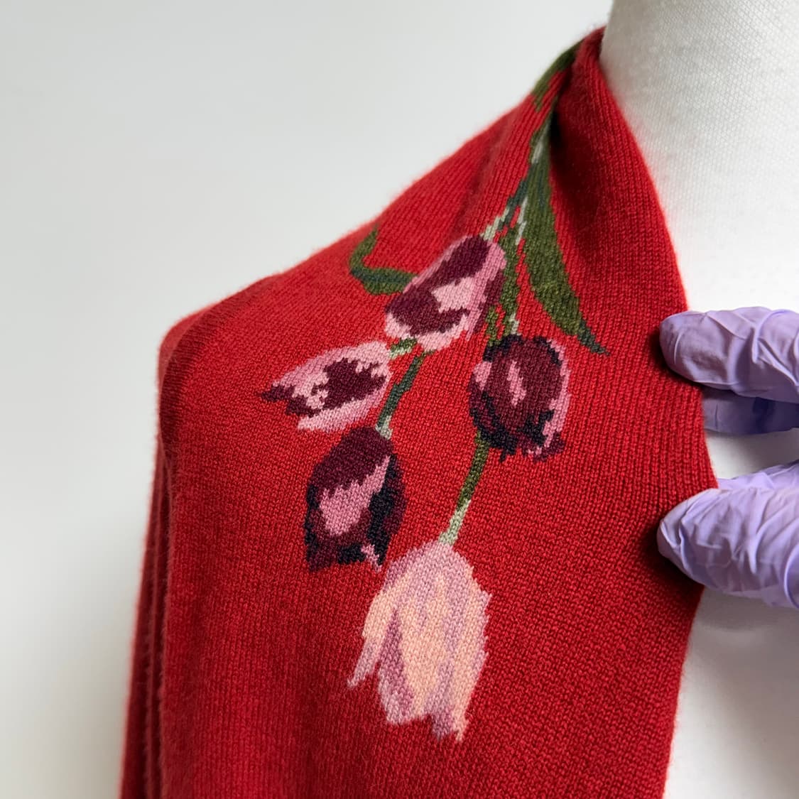 [캐시미어 100%] 플라워 자수 레드 롱 가디건 42 상품이미지5