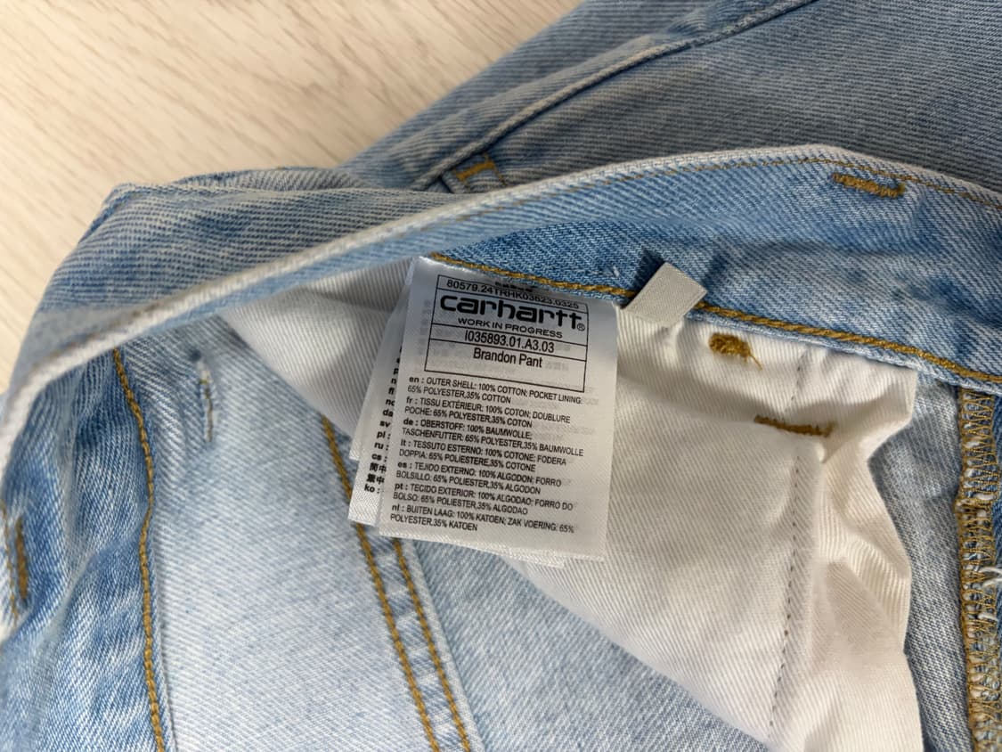 칼하트wip 브랜든 팬츠 블루 헤비 스톤 블리치드(S) 상품이미지5
