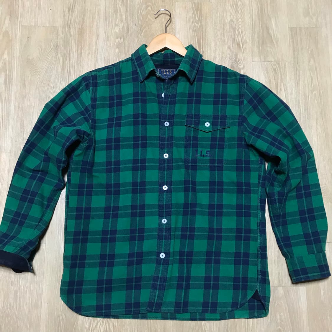 90s 재팬 그린네이비 체크셔츠 ills xl 상품이미지2