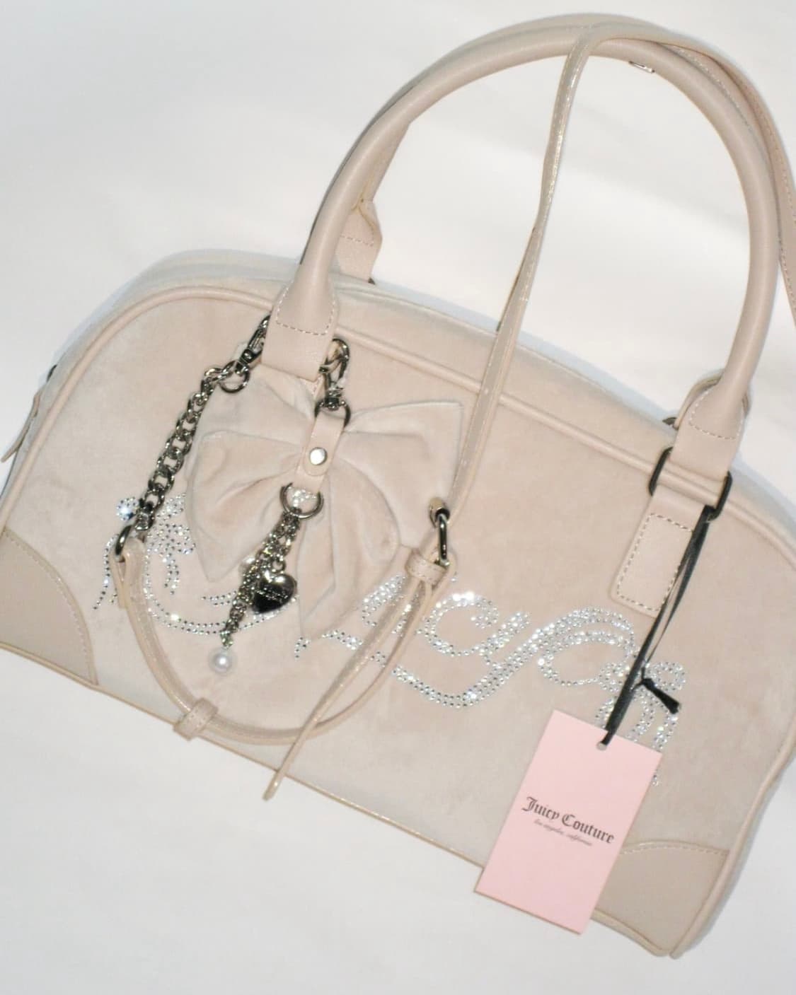 쥬시 꾸뛰르 베이지 벨로아 스쿨 토트백 + 리본 챰 상품이미지4