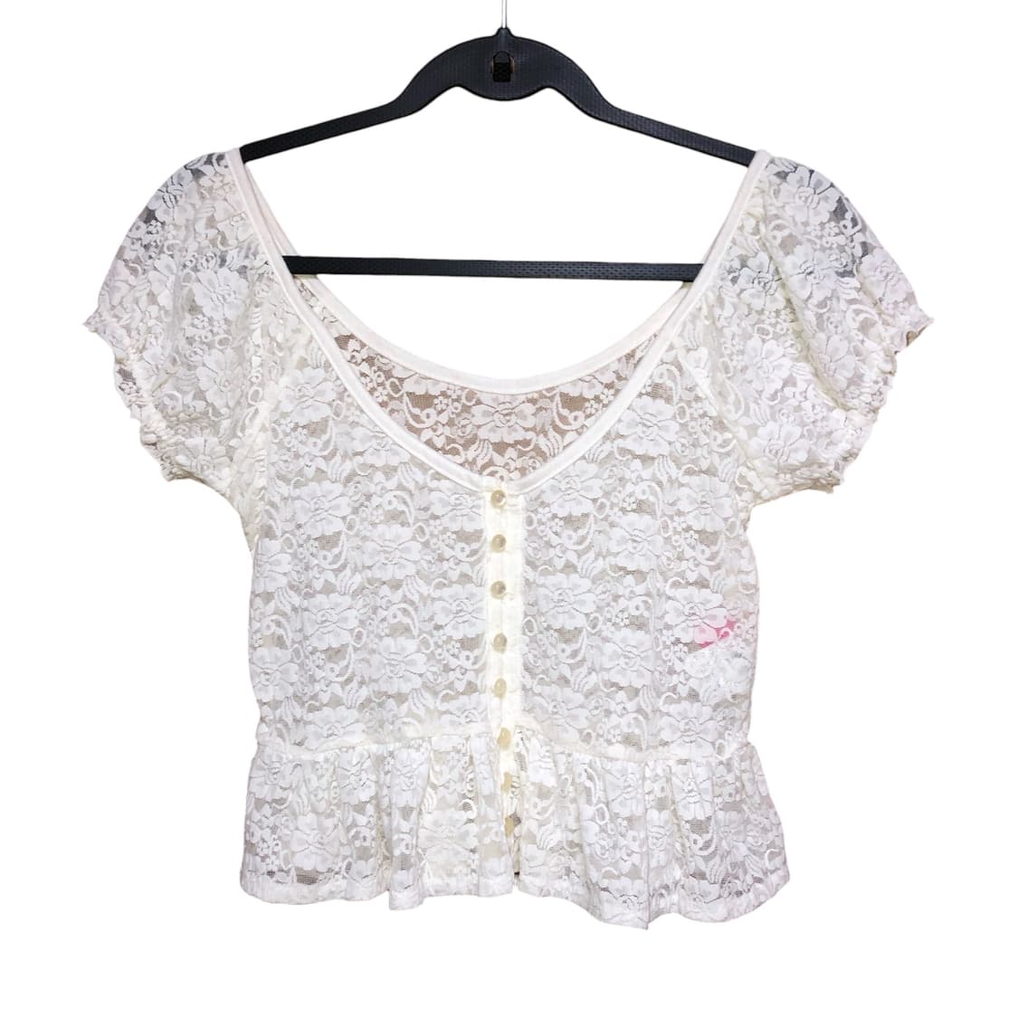 레이스 시스루 클리어 버튼 퍼프 페플럼 크롭 탑 가디건 페어리 달천 상품이미지3