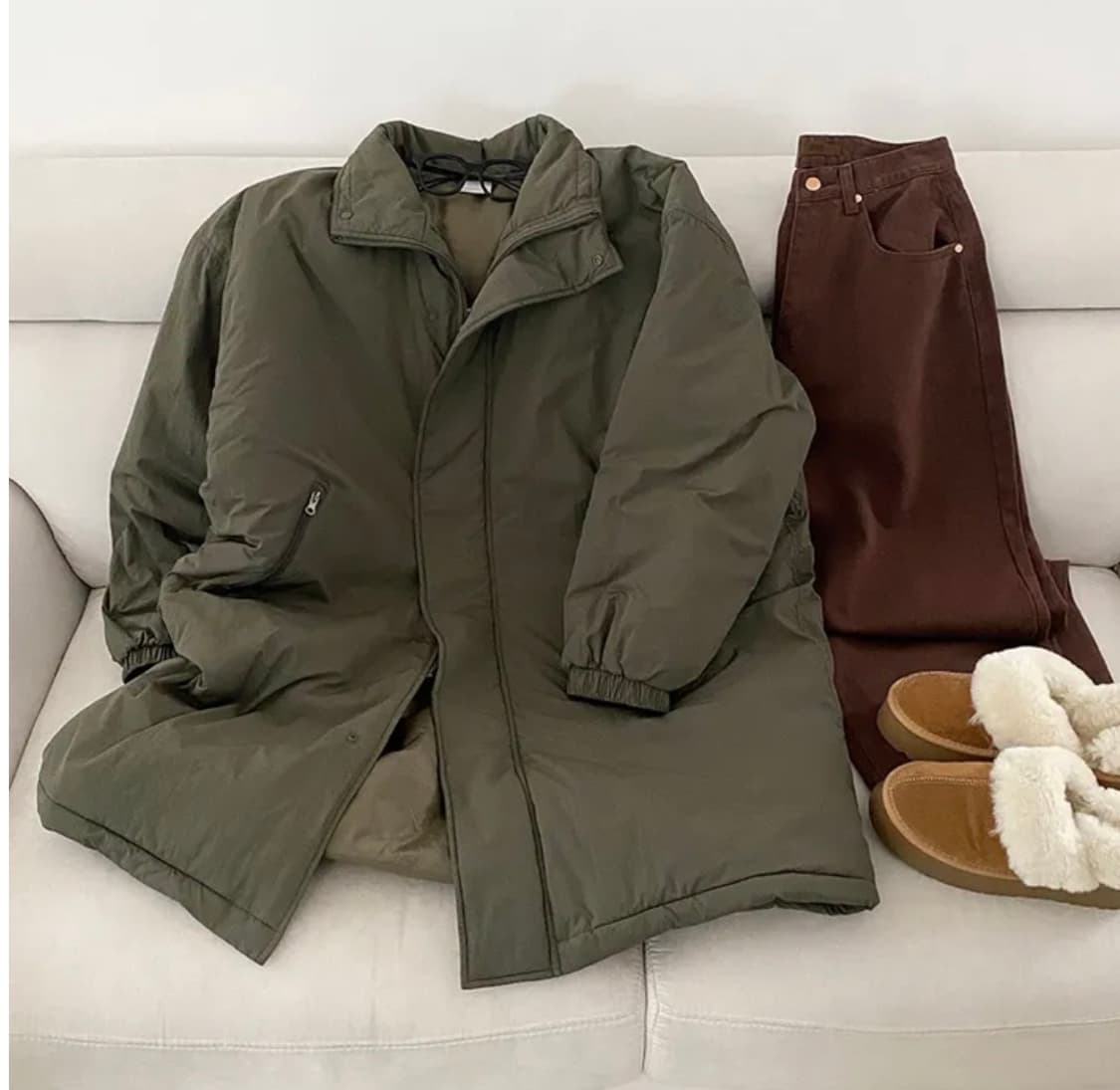 카키 야상 투웨이 오버핏 롱 패딩 점퍼 남녀공용 새상품 상품이미지2