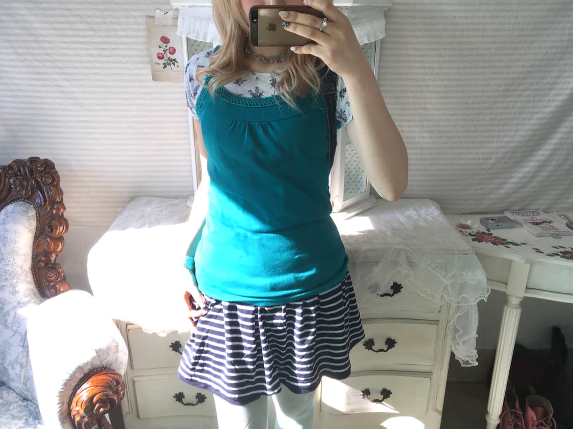 Set)청록 슬리브리스 + 잔꽃 하구미 반팔 상품이미지2