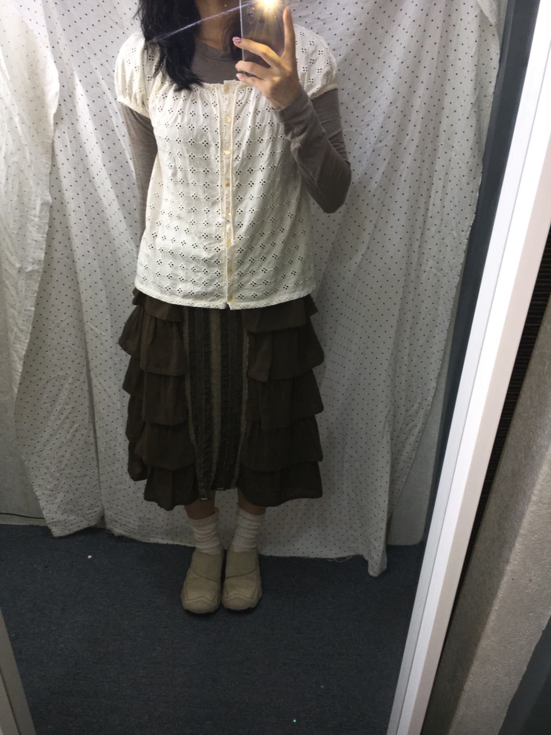 카키브라운 캉캉 미디 스커트 상품이미지3