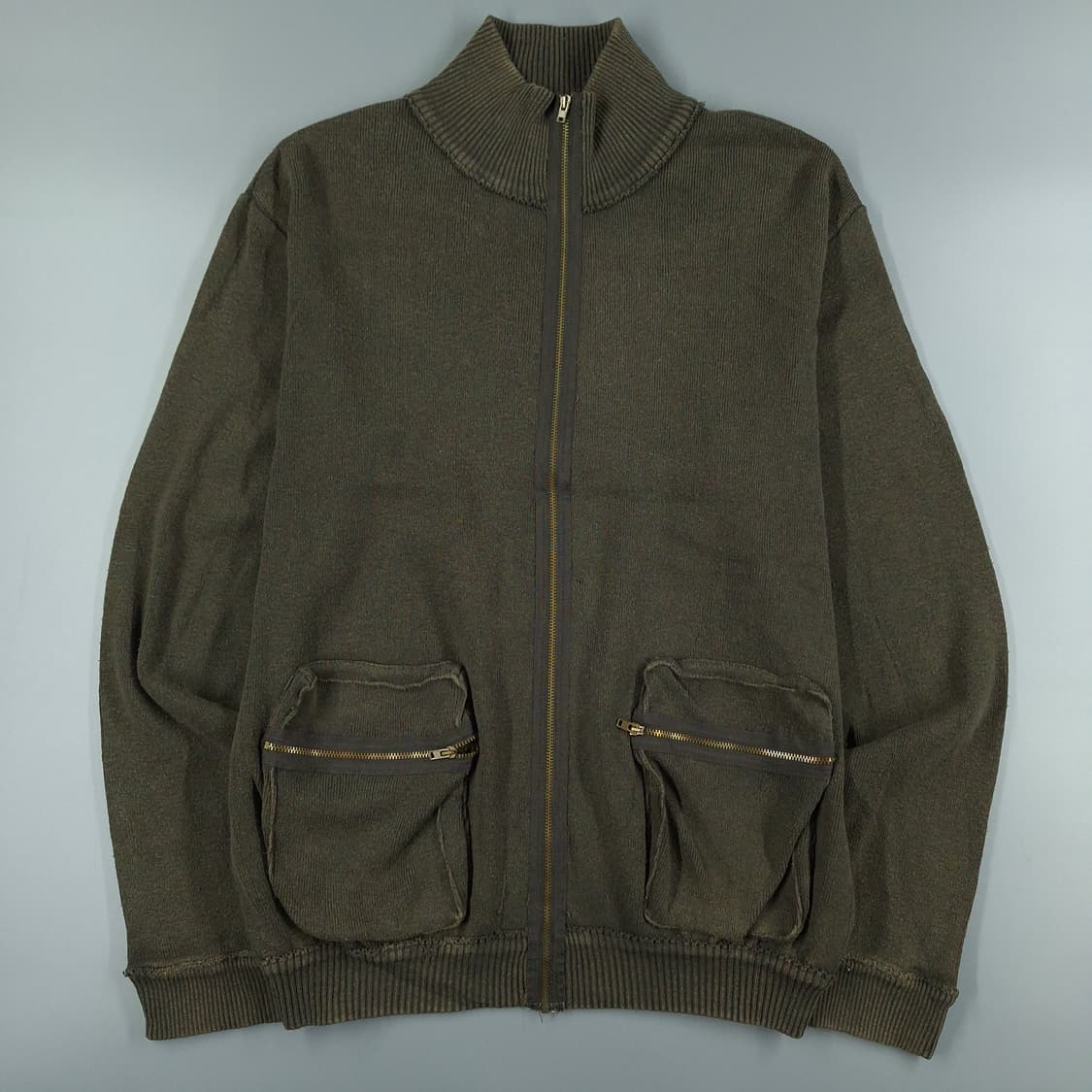 빈티지 카키 멀티포켓 올드스쿨 스트릿 하이넥 니트집업 XL 상품이미지3