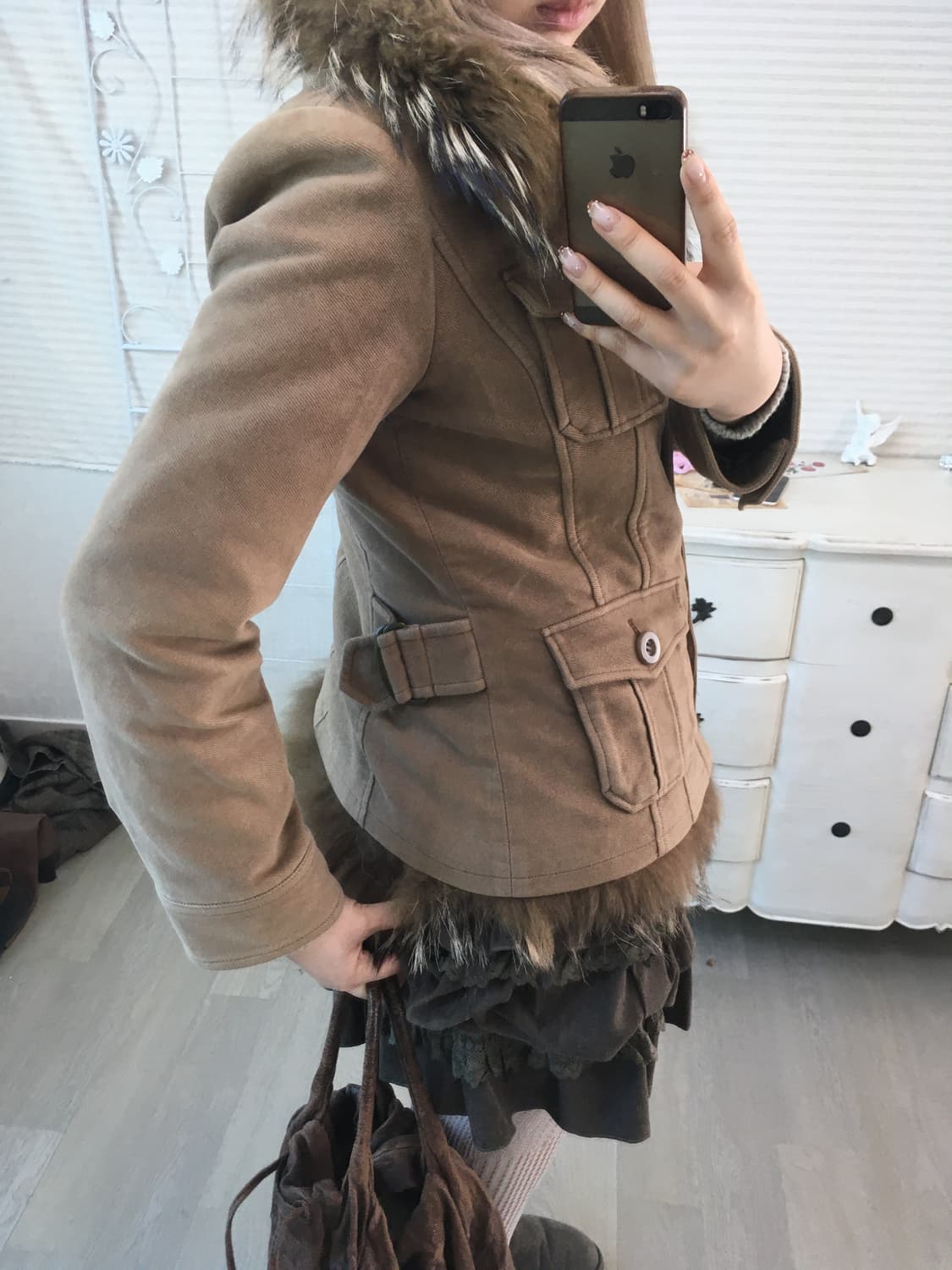 Vintage camel brown fur trimming jumper 상품이미지8