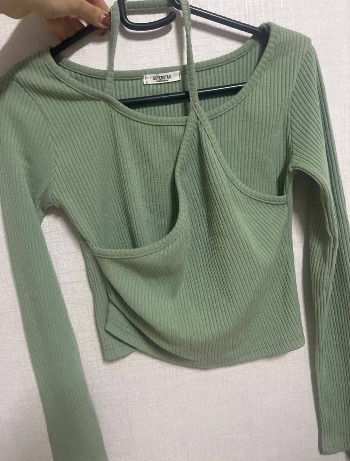 연두민트 골지 긴팔티 상품이미지1