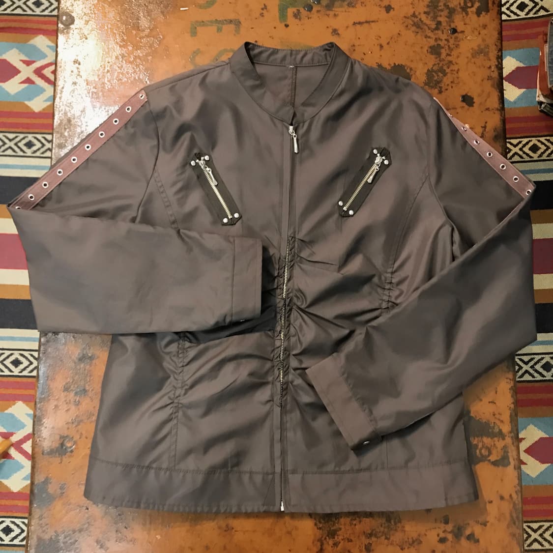VTG 빈티지 브라운 지퍼 펀칭 디테일 셔링 자켓 여성 55 사이즈  상품이미지1