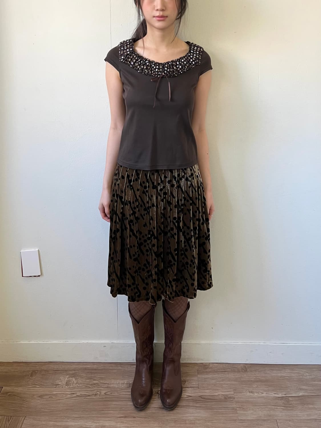 Chris montez 브라운 도트 탑 상품이미지7