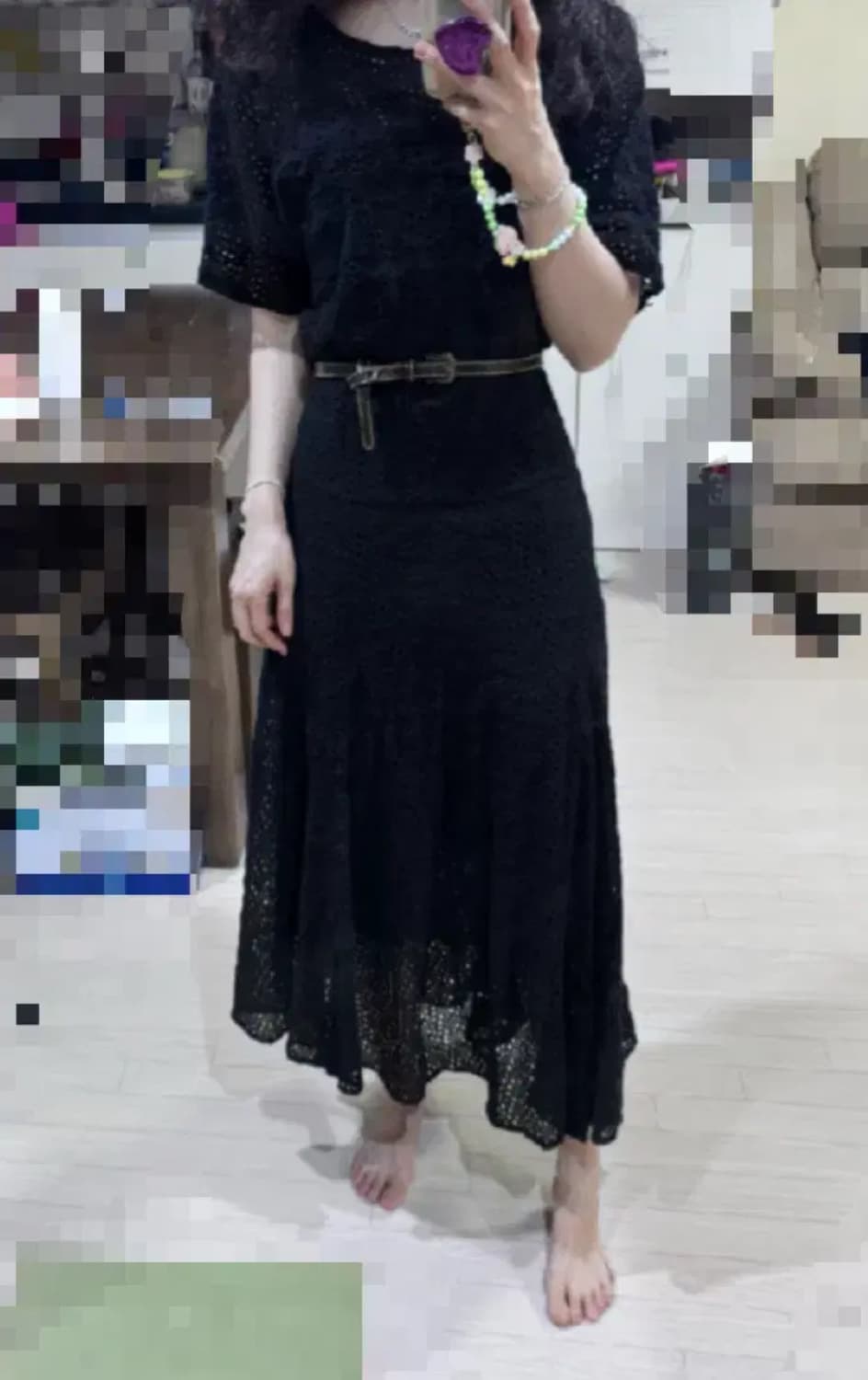 55 바네사브루노 정가128만 전판 레이스 자수 블랙  롱 원피스 산드로 상품이미지2
