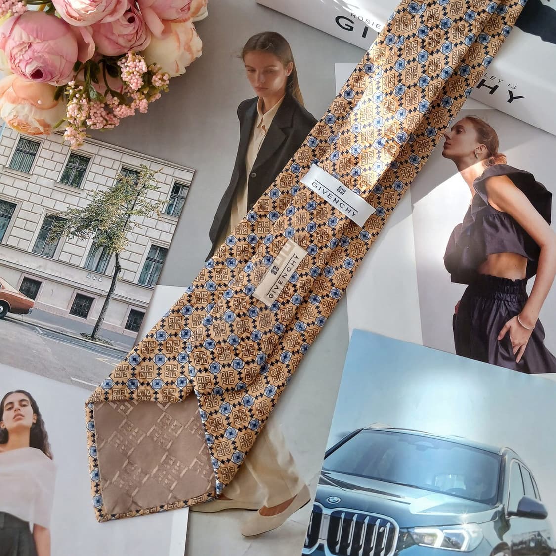 지방시 실크 베이지 4G 패턴 넥타이 9cm A등급 A19213
 상품이미지4