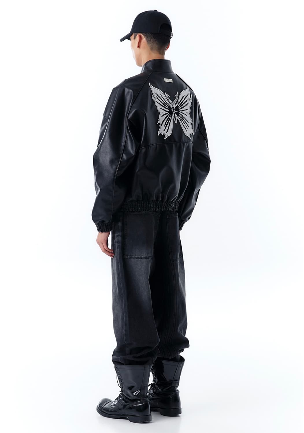 VEGAN LEATHER BUTTERFLY BIKER JACKET-BLA 상품이미지2