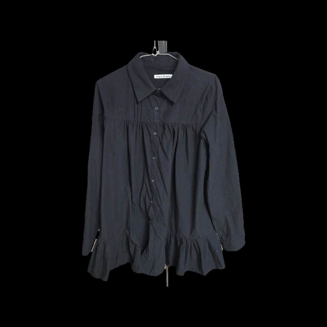 플레이스 스튜디오 미니멀 플리츠 프릴 코튼 셔링 긴팔 블라우스 셔츠 블랙 상품이미지4