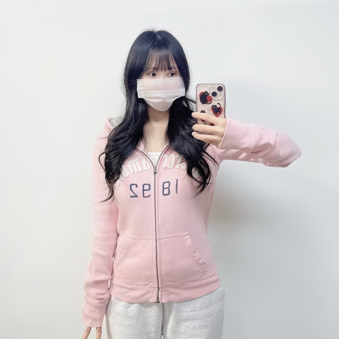 아베크롬비 아치 로고 후드집업 핑크 딸기우유 상품이미지1