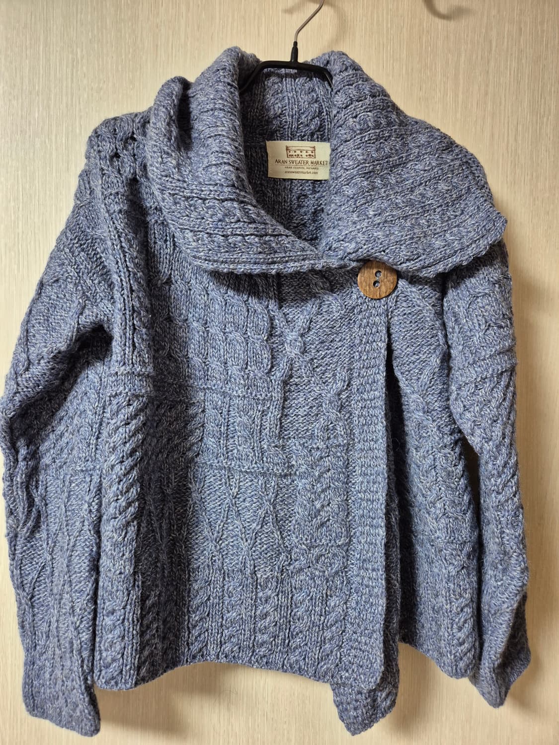 아란 스웨터 마켓 케이블 니트 메리노울  가디건 블루 상품이미지1