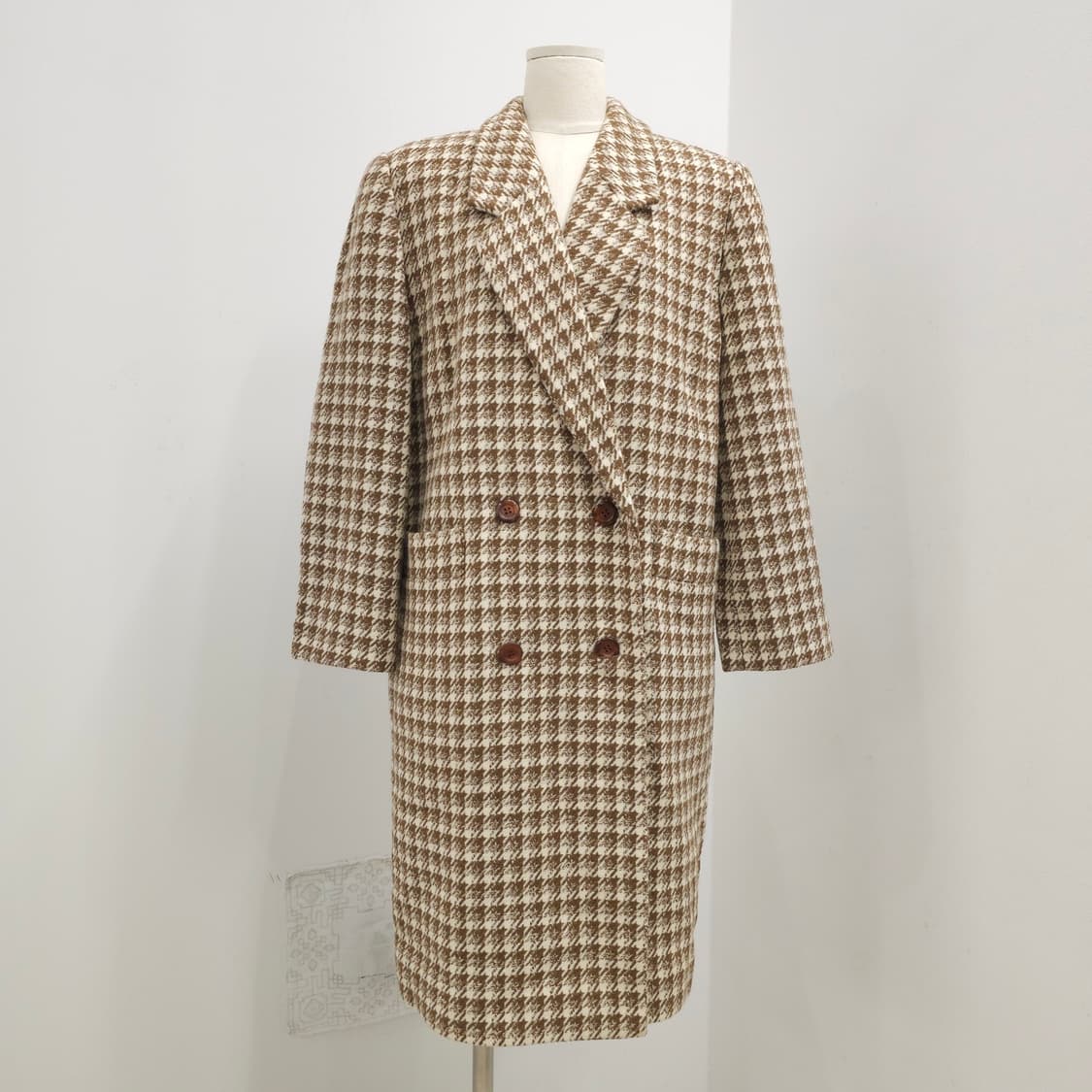 울 하운드투스 체크 더블버튼 클래식 롱코트 상품이미지1