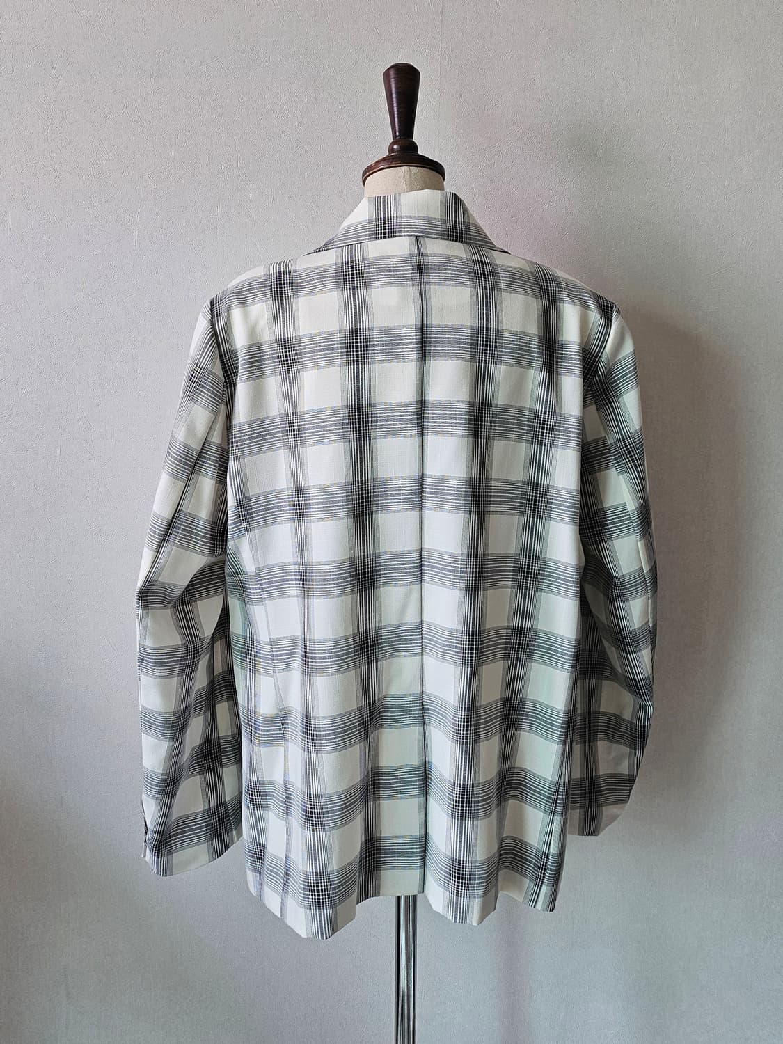 일본감성 크림 체크 자켓 여리핏 더블 봄~여름 아우터 (로미스토리) 상품이미지6