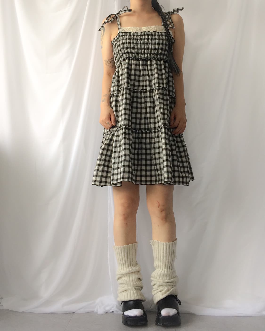 Check pattern layer sleeveless one piece 상품이미지4