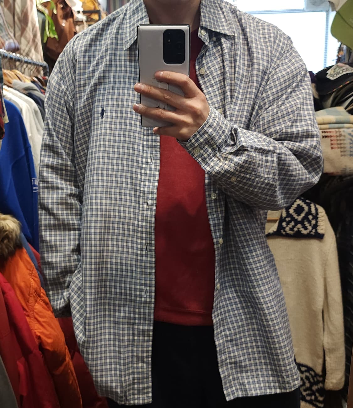 90s 폴로 랄프로렌 체크셔츠 마이크로 체크 유니버시티 셔츠 시티보이xl 상품이미지8