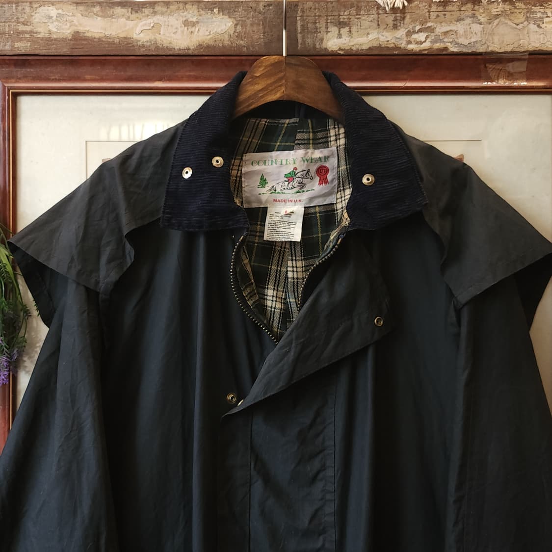 90s 잉글랜드 컨트리 왁스자켓 스톡맨 케이프 왁스코트 레인코트 L 상품이미지3