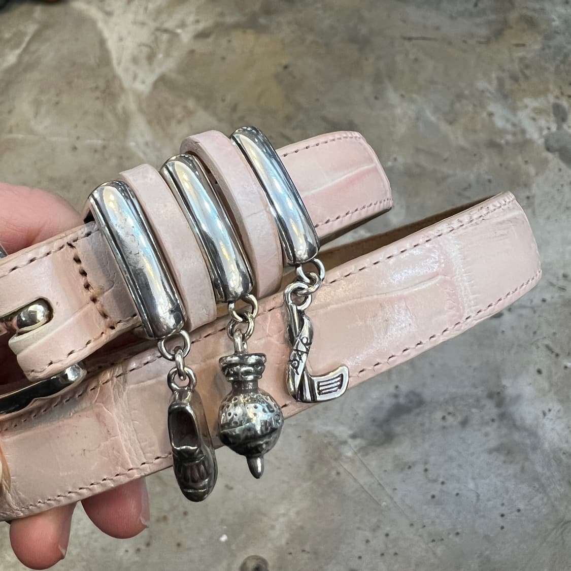 90s Brighton 핑크 참 악어벨트 상품이미지3