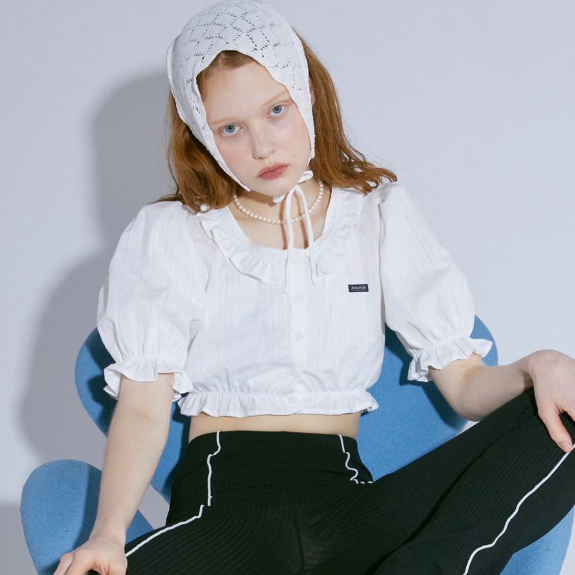 스컬프터 Ruffle Eyelet Crop Blouse 새상품 상품이미지2