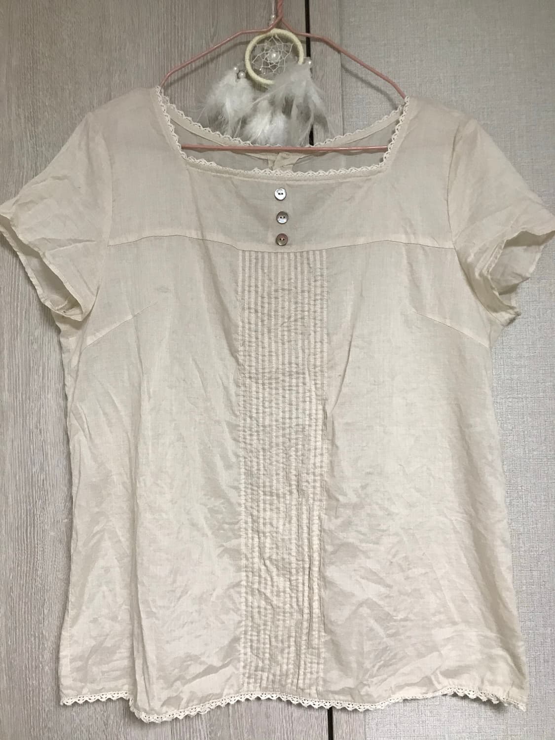 카메 빈티지 모리걸 살구 핀턱 크로셰 블라우스 상품이미지2