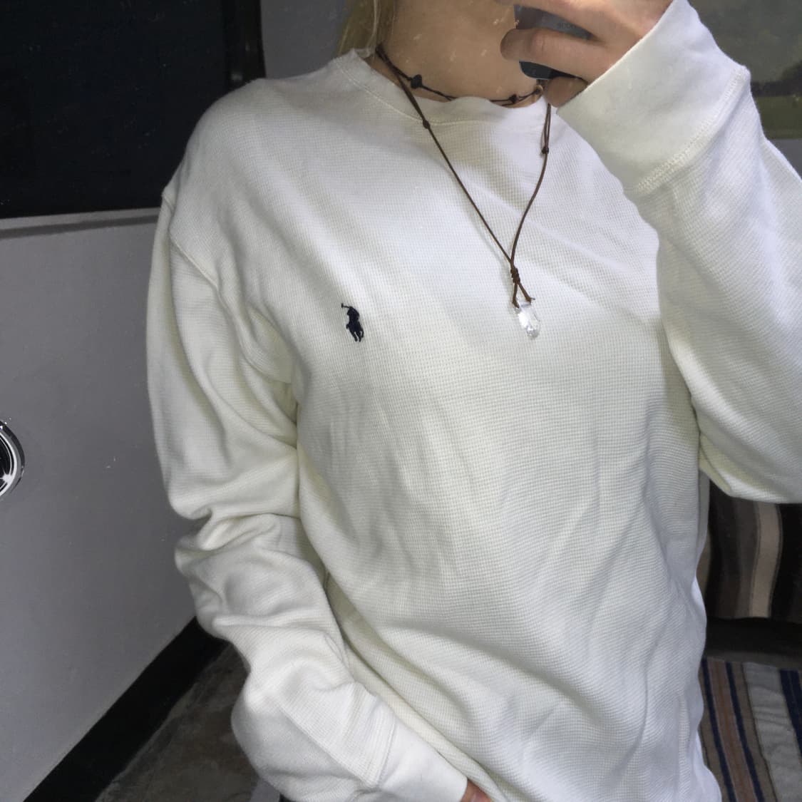 투티/0269 폴로 랄프로렌 자수로고 니트 화이트 크림 라운드 넥 상품이미지1