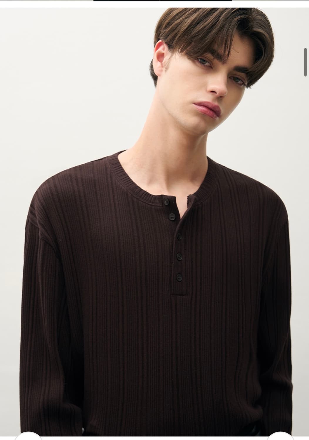 (XL) 드로우핏 리브드 헨리넥 티셔츠 [BROWN] 판매 상품이미지5