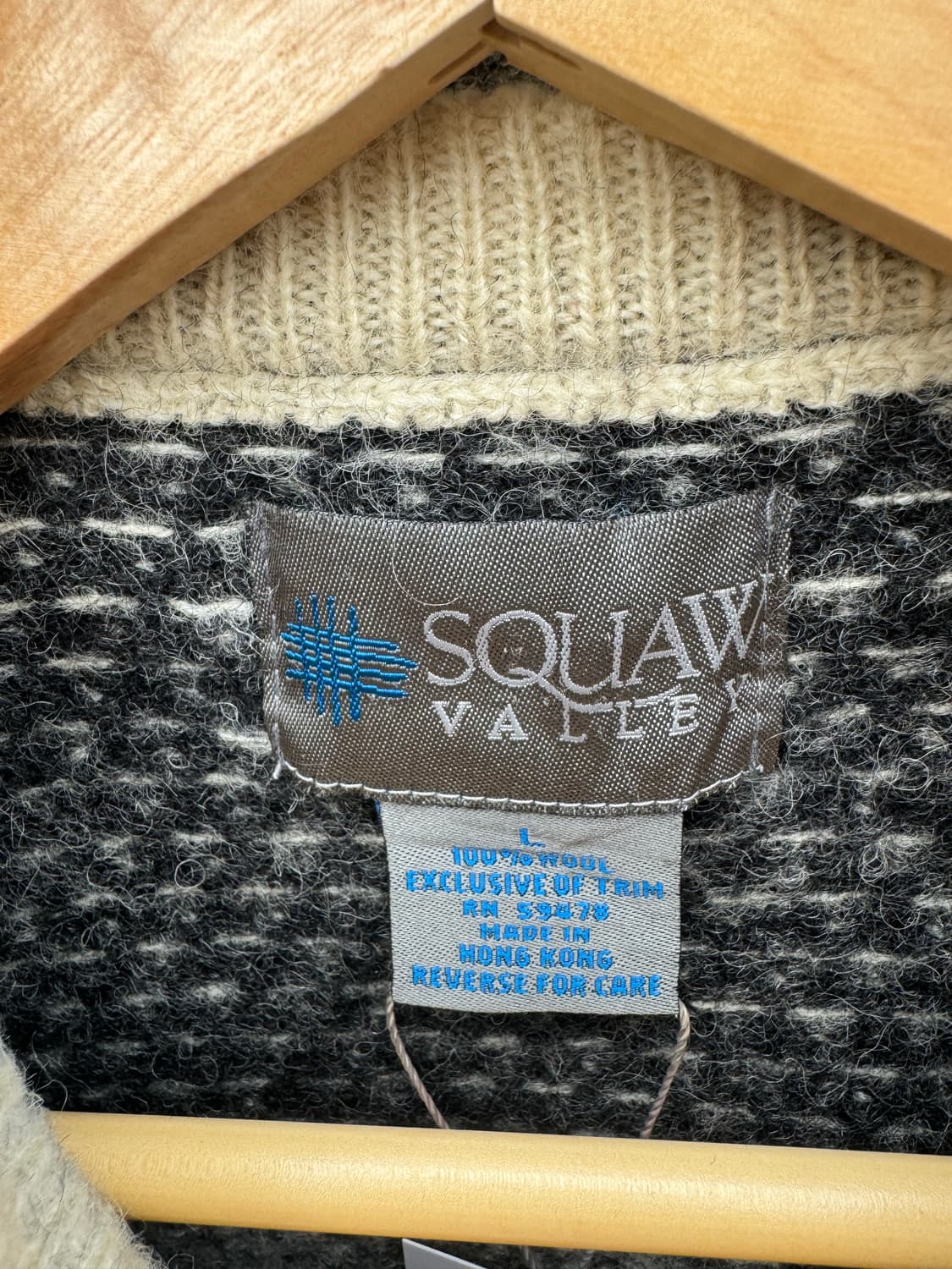 80s 스쿼 밸리 노르딕 패턴 빈티지 후크 울 니트 가디건 L 상품이미지4